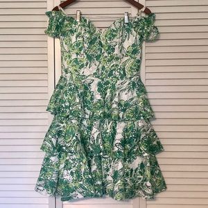 Lilly Pulitzer Green & White Floral Ruffle Tiered Dress
